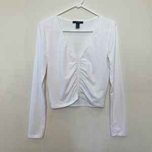 Forever 21- White Long Sleeve V-Neck- size Large